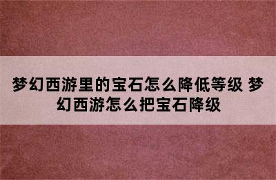 梦幻西游里的宝石怎么降低等级 梦幻西游怎么把宝石降级